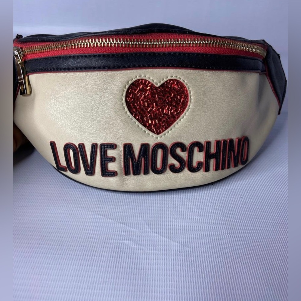 Preloved Love Leather Moschino Heart with Sequin logo Fanny pack / Belt Bag